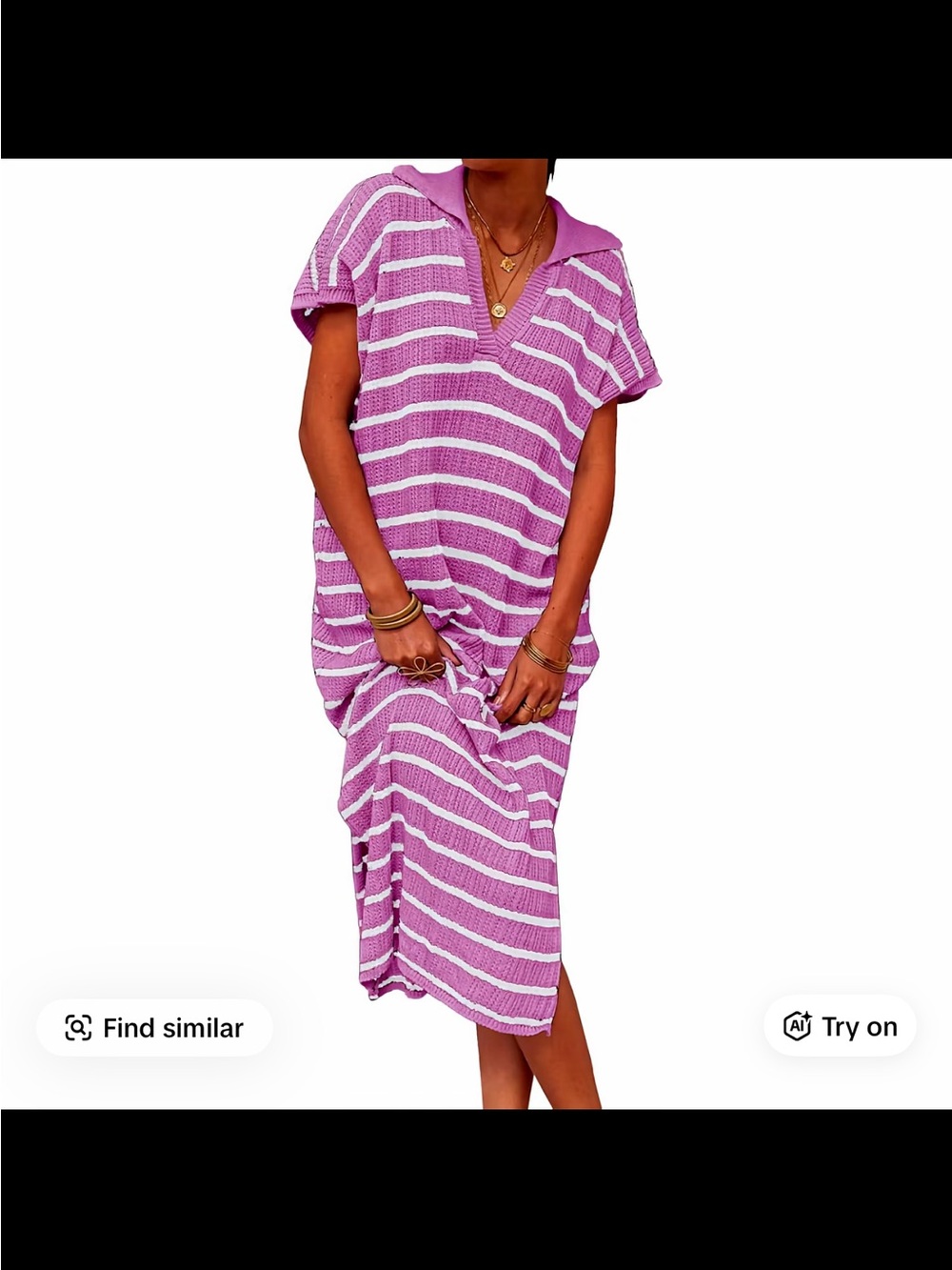 Striped Knit Midi Dress - Pink & White